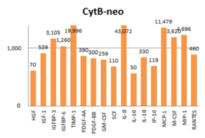 臍帯血幹細胞由来サイトカイン（CytB-neo）と脂肪幹細胞由来サイトカインの比較 グラフ01